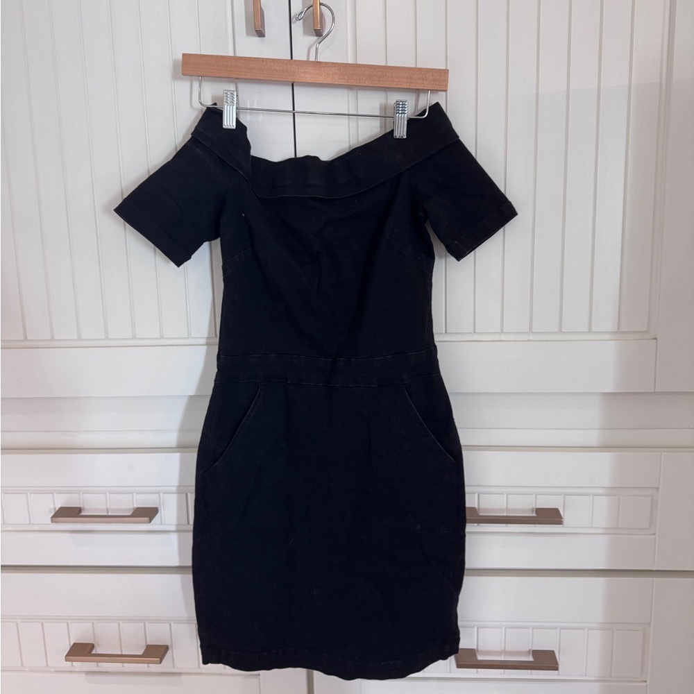 Riri 3x1 Black Denim Off-Shoulder Mini Dress